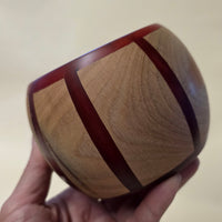 Handcrafted Ash Wood & Crimson Epoxy Resin Vessel – Decorative Hollow Form / Storage Bowl (3.5" x 3.5")