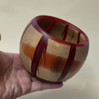 Handcrafted Ash Wood & Crimson Epoxy Resin Vessel – Decorative Hollow Form / Storage Bowl (3.5" x 3.5")