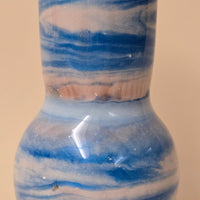 6" Blue & White "Porcelain" Douglas Fir Art Vase - Hand-Turned Waterproof Vessel - Modern Coastal Decor