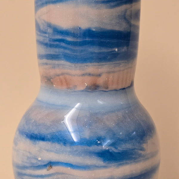 6" Blue & White "Porcelain" Douglas Fir Art Vase - Hand-Turned Waterproof Vessel - Modern Coastal Decor