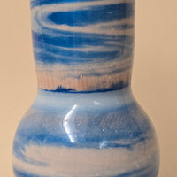 6" Blue & White "Porcelain" Douglas Fir Art Vase - Hand-Turned Waterproof Vessel - Modern Coastal Decor