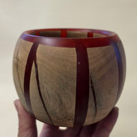 Handcrafted Ash Wood & Crimson Epoxy Resin Vessel – Decorative Hollow Form / Storage Bowl (3.5" x 3.5")