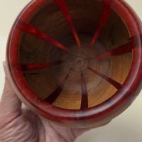 Handcrafted Ash Wood & Crimson Epoxy Resin Vessel – Decorative Hollow Form / Storage Bowl (3.5" x 3.5")
