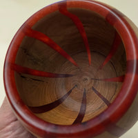 Handcrafted Ash Wood & Crimson Epoxy Resin Vessel – Decorative Hollow Form / Storage Bowl (3.5" x 3.5")