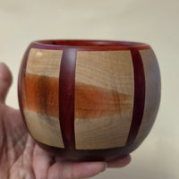 Handcrafted Ash Wood & Crimson Epoxy Resin Vessel – Decorative Hollow Form / Storage Bowl (3.5" x 3.5")