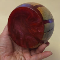 Handcrafted Ash Wood & Crimson Epoxy Resin Vessel – Decorative Hollow Form / Storage Bowl (3.5" x 3.5")