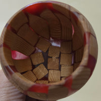 4" Ruby Mosaic Bud Vase - Reclaimed Wood & Red Resin Vessel - Geometric Hybrid Art
