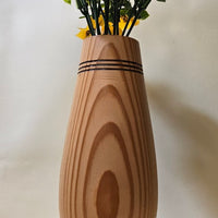 8.5" Hand-Turned Douglas Fir Flower Vase - Geometric Grain Art Vessel with Fresh Flower Insert