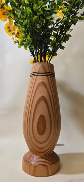 8.5" Hand-Turned Douglas Fir Flower Vase - Geometric Grain Art Vessel with Fresh Flower Insert
